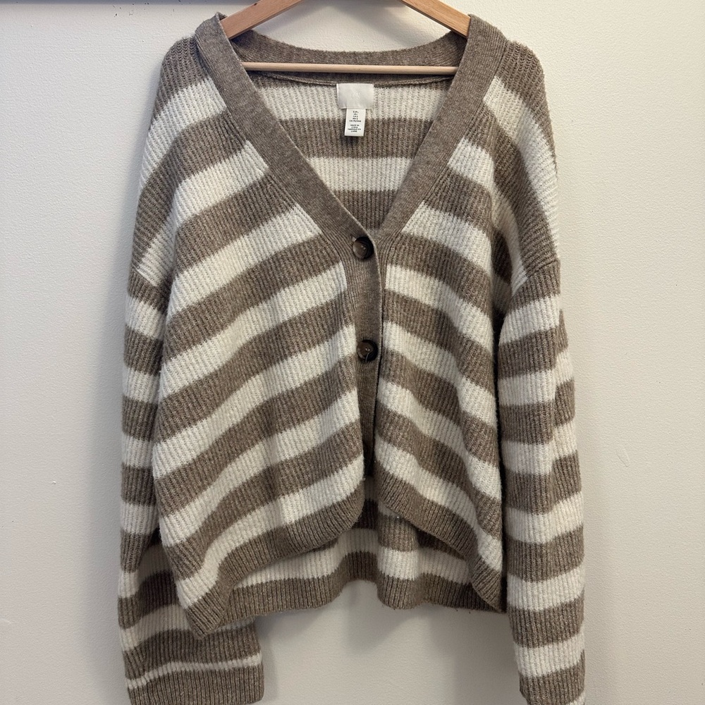 H&M Brown and White Striped Cardigan